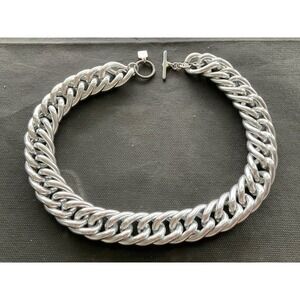 Vintage Anne Klein Silver tone chain necklace Estate costime jewelry toggle bar